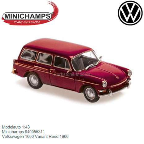 Modelauto 1:43 | Minichamps 940055311 | Volkswagen 1600 Variant Rood 1966