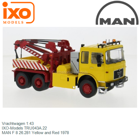 Vrachtwagen 1:43 | IXO-Models TRU043A.22 | MAN F 8 26.281 Yellow and Red 1978