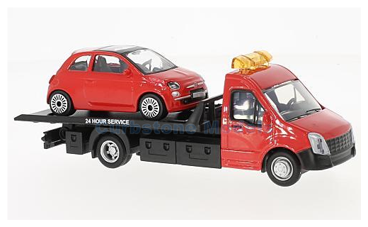 Vrachtwagen 1:43 | Bburago 18-31402 | Iveco Daily Transporter with Fiat 500 Red