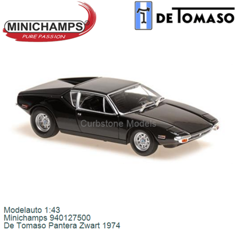 Modelauto 1:43 | Minichamps 940127500 | De Tomaso Pantera Zwart 1974