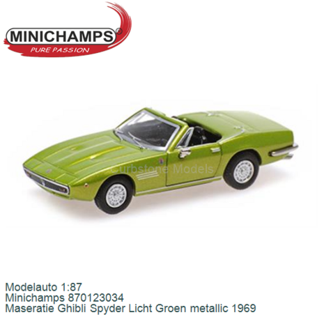 Modelauto 1:87 | Minichamps 870123034 | Maseratie Ghibli Spyder Licht Groen metallic 1969