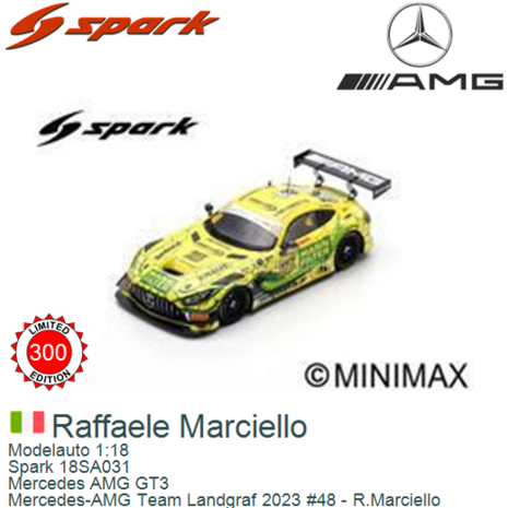 Modelauto 1:18 | Spark 18SA031 | Mercedes AMG GT3 | Mercedes-AMG Team Landgraf 2023 #48 - R.Marciello