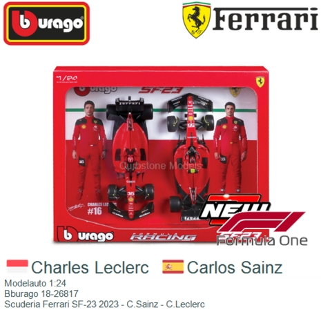 Modelauto 1:24 | Bburago 18-26817 | Scuderia Ferrari SF-23 2023 - C.Sainz - C.Leclerc