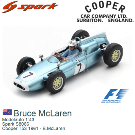 Modelauto 1:43 | Spark S8066 | Cooper T53 1961 - B.McLaren