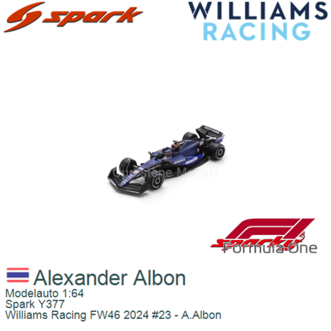 Modelauto 1:64 | Spark Y377 | Williams Racing FW46 2024 #23 - A.Albon