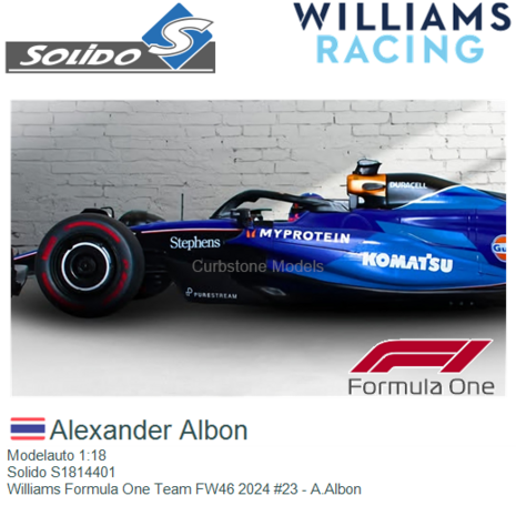 Modelauto 1:18 | Solido S1814401 | Williams Formula One Team FW46 2024 #23 - A.Albon