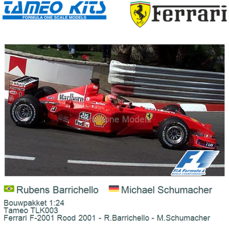 Bouwpakket 1:24 | Tameo TLK003 | Ferrari F-2001 Rood 2001 - R.Barrichello - M.Schumacher