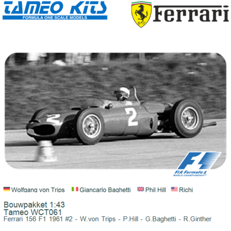 Bouwpakket 1:43 | Tameo WCT061 | Ferrari 156 F1 1961 #2 - W.von Trips - P.Hill - G.Baghetti - R.Ginther