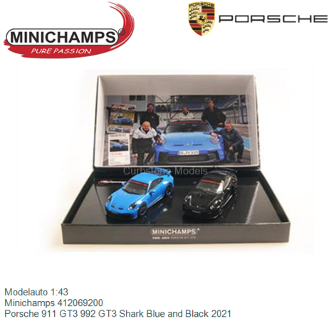 Modelauto 1:43 | Minichamps 412069200 | Porsche 911 GT3 992 GT3 Shark Blue and Black 2021