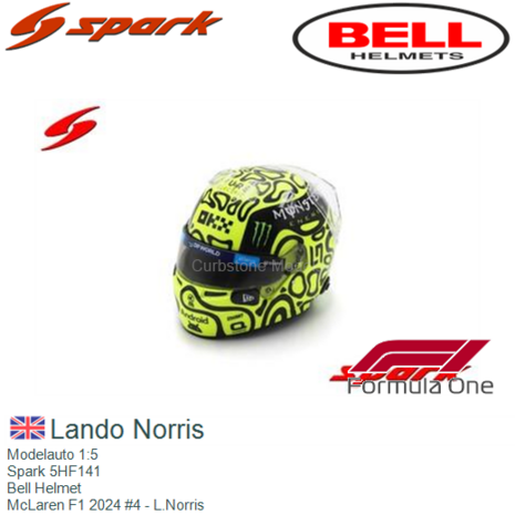 Modelauto 1:5 | Spark 5HF141 | Bell Helmet | McLaren F1 2024 #4 - L.Norris