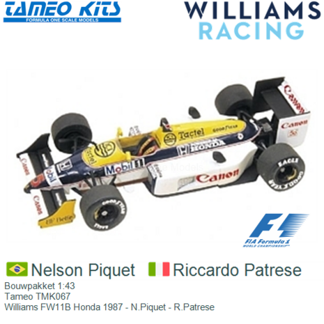 Bouwpakket 1:43 | Tameo TMK067 | Williams FW11B Honda 1987 - N.Piquet - R.Patrese