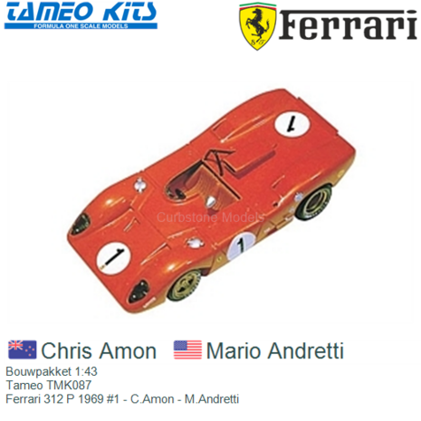 Bouwpakket 1:43 | Tameo TMK087 | Ferrari 312 P 1969 #1 - C.Amon - M.Andretti