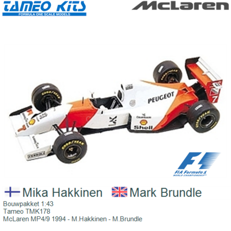 Bouwpakket 1:43 | Tameo TMK178 | McLaren MP4/9 1994 - M.Hakkinen - M.Brundle