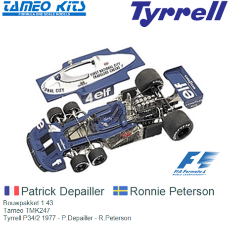 Bouwpakket 1:43 | Tameo TMK247 | Tyrrell P34/2 1977 - P.Depailler - R.Peterson