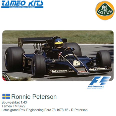 Bouwpakket 1:43 | Tameo TMK422 | Lotus grand Prix Engineering Ford 78 1978 #6 - R.Peterson