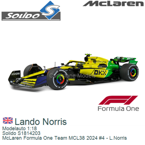 Modelauto 1:18 | Solido S1814203 | McLaren Formula One Team MCL38 2024 #4 - L.Norris