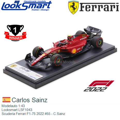 Modelauto 1:43 | Looksmart LSF1043 | Scuderia Ferrari F1-75 2022 #55 - C.Sainz