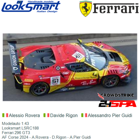 Modelauto 1:43 | Looksmart LSRC188 | Ferrari 296 GT3 | AF Corse 2024 - A.Rovera - D.Rigon - A.Pier Guidi