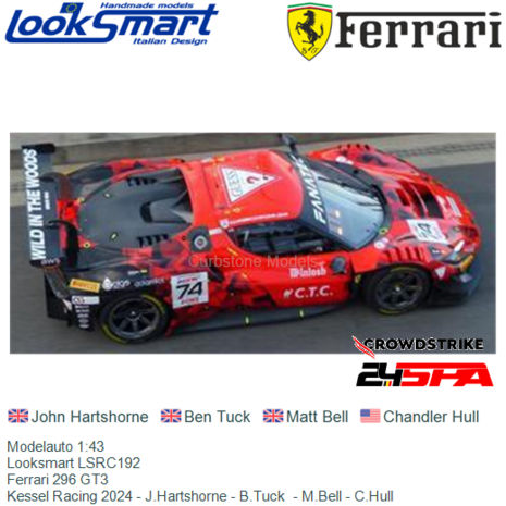 Modelauto 1:43 | Looksmart LSRC192 | Ferrari 296 GT3 | Kessel Racing 2024 - J.Hartshorne - B.Tuck  - M.Bell - C.Hull