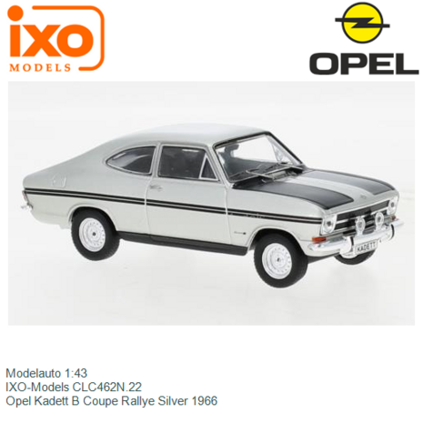 Modelauto 1:43 | IXO-Models CLC462N.22 | Opel Kadett B Coupe Rallye Silver 1966