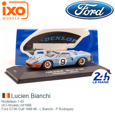 Modelauto 1:43 | IXO-Models LM1968 | Ford GT40 Gulf 1968 #9 - L.Bianchi - P.Rodriquez