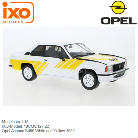 Modelauto 1:18 | IXO-Models 18CMC127.22 | Opel Ascona B400 White and Yellow 1982