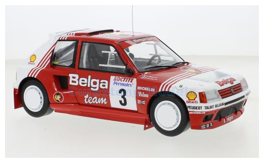 Modelauto 1:18 | IXO-Models 18RMC135.22 | Peugeot 205 T16 BELGA 1985 #3 - B.Darniche - A.Mahé