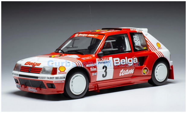 Modelauto 1:18 | IXO-Models 18RMC135.22 | Peugeot 205 T16 BELGA 1985 #3 - B.Darniche - A.Mahé