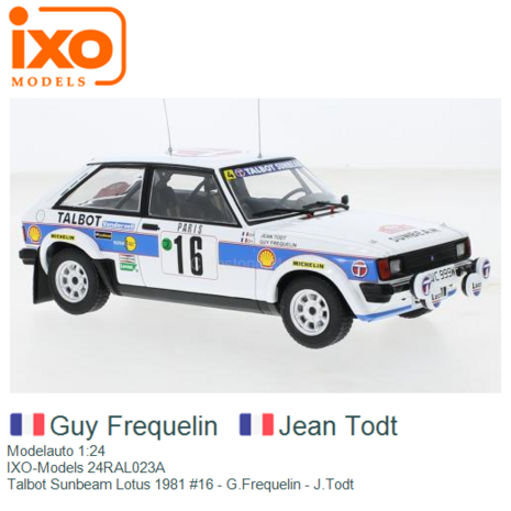 Modelauto 1:24 | IXO-Models 24RAL023A | Talbot Sunbeam Lotus 1981 #16 - G.Frequelin - J.Todt