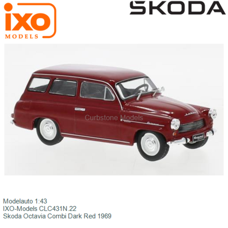 Modelauto 1:43 | IXO-Models CLC431N.22 | Skoda Octavia Combi Dark Red 1969