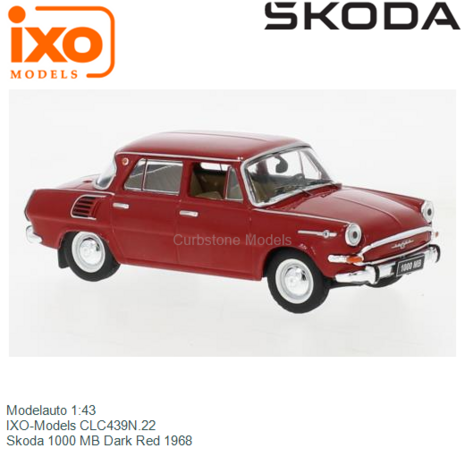 Modelauto 1:43 | IXO-Models CLC439N.22 | Skoda 1000 MB Dark Red 1968