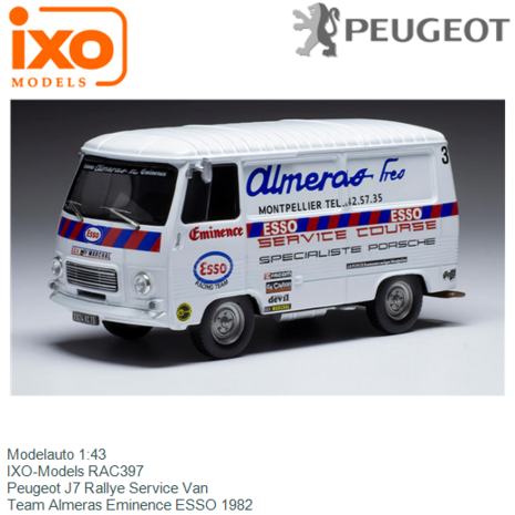 Modelauto 1:43 | IXO-Models RAC397 | Peugeot J7 Rallye Service Van | Team Almeras Eminence ESSO 1982