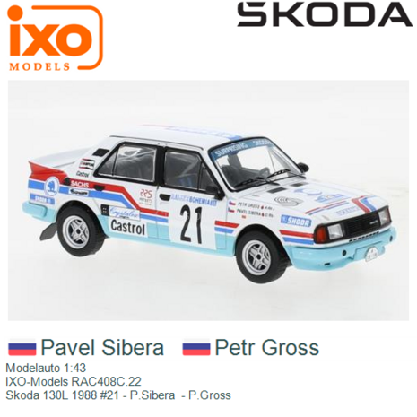 Modelauto 1:43 | IXO-Models RAC408C.22 | Skoda 130L 1988 #21 - P.Sibera  - P.Gross