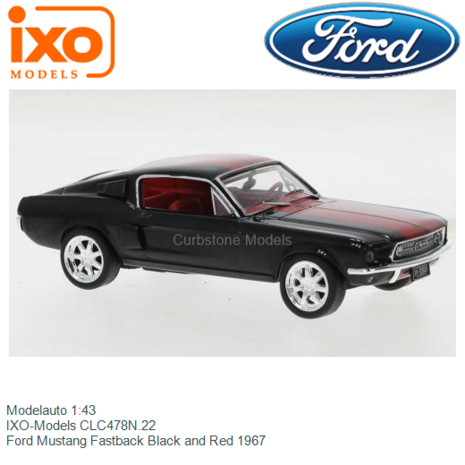 Modelauto 1:43 | IXO-Models CLC478N.22 | Ford Mustang Fastback Black and Red 1967