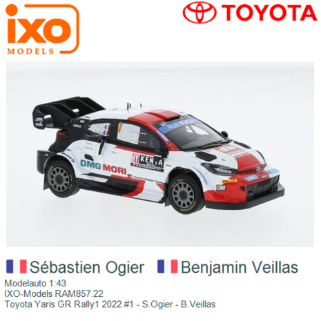 Modelauto 1:43 | IXO-Models RAM857.22 | Toyota Yaris GR Rally1 2022 #1 - S.Ogier - B.Veillas