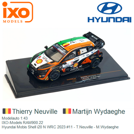 Modelauto 1:43 | IXO-Models RAM900.22 | Hyundai Mobis Shell i20 N WRC 2023 #11 - T.Neuville - M.Wydaeghe