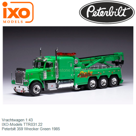 Vrachtwagen 1:43 | IXO-Models TTR031.22 | Peterbilt 359 Wrecker Green 1985