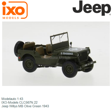 Modelauto 1:43 | IXO-Models CLC567N.22 | Jeep Willys MB Olive Green 1943