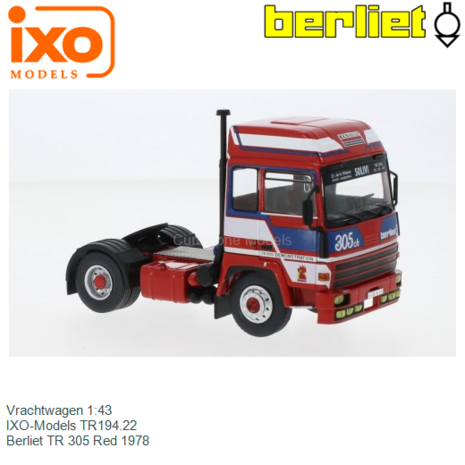 Vrachtwagen 1:43 | IXO-Models TR194.22 | Berliet TR 305 Red 1978