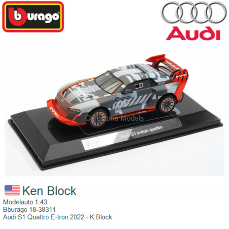 Modelauto 1:43 | Bburago 18-38311 | Audi S1 Quattro E-tron 2022 - K.Block