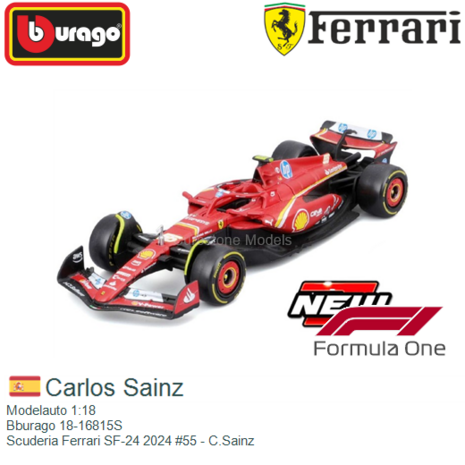 Modelauto 1:18 | Bburago 18-16815S | Scuderia Ferrari SF-24 2024 #55 - C.Sainz