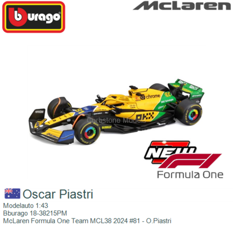 Modelauto 1:43 | Bburago 18-38215PM | McLaren Formula One Team MCL38 2024 #81 - O.Piastri