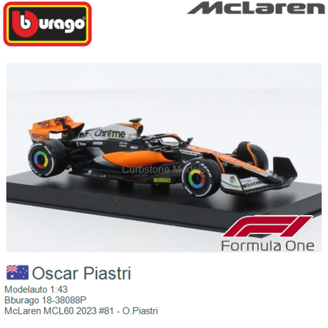 Modelauto 1:43 | Bburago 18-38088P | McLaren MCL60 2023 #81 - O.Piastri