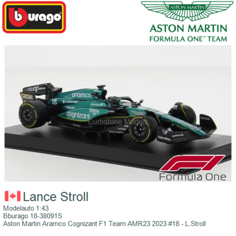 Modelauto 1:43 | Bburago 18-38091S | Aston Martin Aramco Cognizant F1 Team AMR23 2023 #18 - L.Stroll