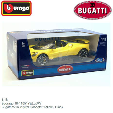 1:18 | Bburago 18-11051YELLOW | Bugatti W16 Mistral Cabriolet Yellow / Black