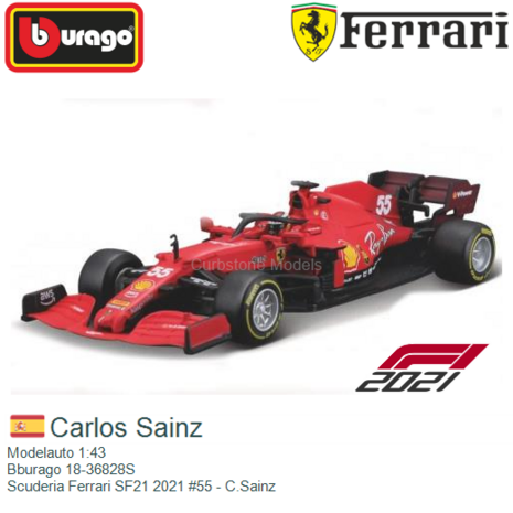 Modelauto 1:43 | Bburago 18-36828S | Scuderia Ferrari SF21 2021 #55 - C.Sainz