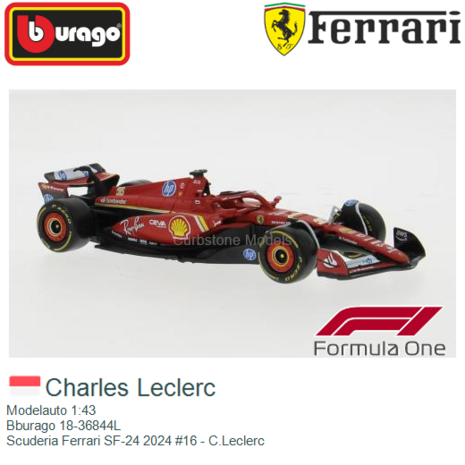 Modelauto 1:43 | Bburago 18-36844L | Scuderia Ferrari SF-24 2024 #16 - C.Leclerc