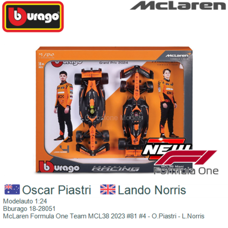 Modelauto 1:24 | Bburago 18-28051 | McLaren Formula One Team MCL38 2023 #81 #4 - O.Piastri - L.Norris