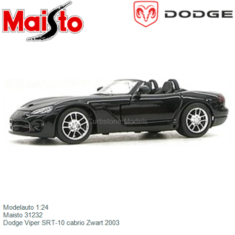 Modelauto 1:24 | Maisto 31232 | Dodge Viper SRT-10 cabrio Zwart 2003