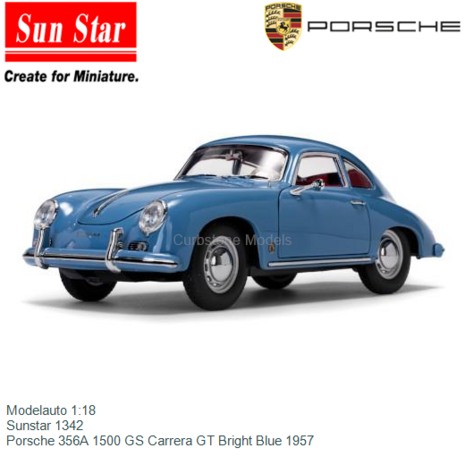 Modelauto 1:18 | Sunstar 1342 | Porsche 356A 1500 GS Carrera GT Bright Blue 1957